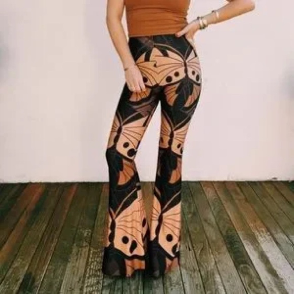 Novella Royale Butterfly Print High Waisted Flare Stretch Bellbottoms size xs